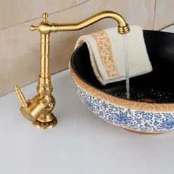 Kitchen faucet - Single Handle One Hole Antique Brass Standard Spout Centerset Retro Vintage Kitchen Taps