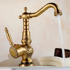 Kitchen faucet - Single Handle One Hole Antique Brass Standard Spout Centerset Retro Vintage Kitchen Taps