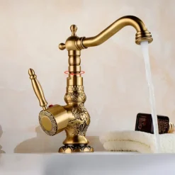 Kitchen faucet - Single Handle One Hole Antique Brass Standard Spout Centerset Retro Vintage Kitchen Taps