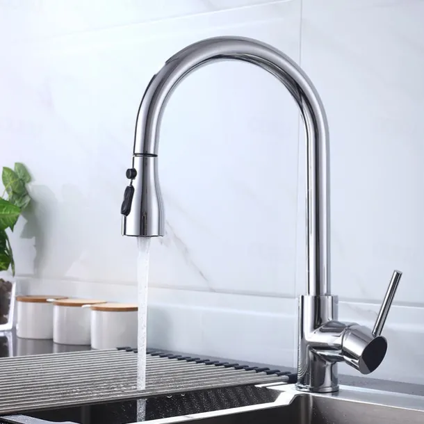 Kitchen Faucet - Single Handle One Hole Chrome / Nickel Brushed / Electroplated Pull-out / Pull-down / Standard Spout Centerset Modern Contemporary Kitchen Taps