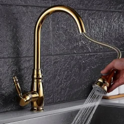 Kitchen Faucet Contemporary Retro Style Ti-PVD Pull-out/­Pull-down Vessel/Brass/Single Handle One Hole