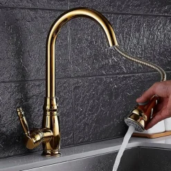 Kitchen Faucet Contemporary Retro Style Ti-PVD Pull-out/­Pull-down Vessel/Brass/Single Handle One Hole