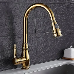 Kitchen Faucet Contemporary Retro Style Ti-PVD Pull-out/­Pull-down Vessel/Brass/Single Handle One Hole