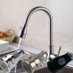 Kitchen Faucet Head Replacement Black Chrome Brushed, Pull Out Faucet Sprayer Head Nozzle Attachment Fittings Accessories, Aeration Spray Splash-proof Spout Adapter