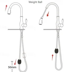 Kitchen Faucet Pull Down Sink Mixer Taps, 360 Swivel Flexible Tube Pipe Brass Taps, Single Handle with Hot and Cold Water Hose