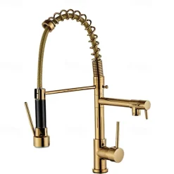 Kitchen Faucet Pull Out Sink Mixer Taps Dual Spout, High Arc Spring Vessel Brass Taps, Single Handle 360 Swivel Sprayer with Hot and Cold Water Hose