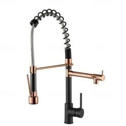 Kitchen Faucet Pull Out Sink Mixer Taps Dual Spout, High Arc Spring Vessel Brass Taps, Single Handle 360 Swivel Sprayer with Hot and Cold Water Hose