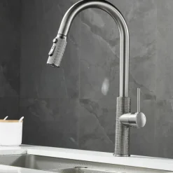 Kitchen Faucet Pull Out Sink Mixer Vessel Tap with 3 Mode Spout, 360 Degree Rotate Single Handle with Cold and Hot Hose