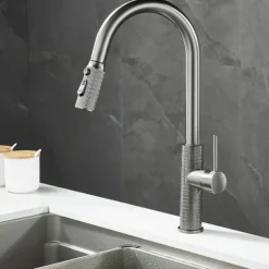 Kitchen Faucet Pull Out Sink Mixer Vessel Tap with 3 Mode Spout, 360 Degree Rotate Single Handle with Cold and Hot Hose