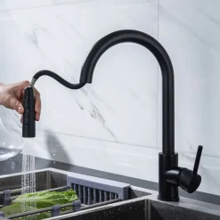 Kitchen Faucet with Pull-out Spray,Single Handle One Hole 2-modes Brass Kitchen Taps