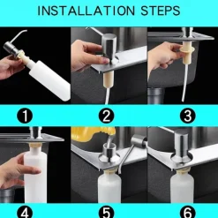 Kitchen Faucet with Pullout Spray and Soap Dispenser Sets Single Handle Two Holes Pull Out/Rotatable/Multifunction Standard Spout, Brass Tall-High Arc Deck Mounted Kitchen Faucet