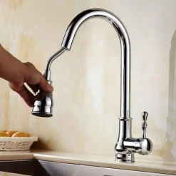 Kitchen Faucet with Sprayer,Brass 2-Function Outlet Single Handle One Hole Electroplated Pull-out Kitchen Taps