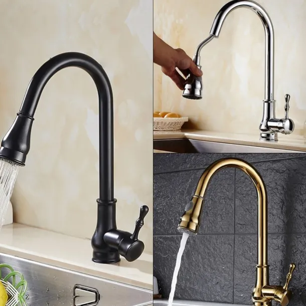 Kitchen Faucet with Sprayer,Brass 2-Function Outlet Single Handle One Hole Electroplated Pull-out Kitchen Taps