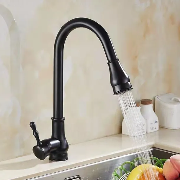 Kitchen Faucet with Sprayer,Brass 2-Function Outlet Single Handle One Hole Electroplated Pull-out Kitchen Taps