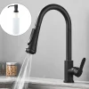 Kitchen Faucet with Sprayer,Matte Black Brass 4-Function Single Handle One Hole Button Design Pull-out / Pull-down Centerset Contemporary Kitchen Taps(with Soap Dispenser)