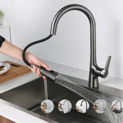 Kitchen Faucet with Sprayer,Pull-out 3-Function Button Design Single Handle One Hole Tall High Arc Modern Contemporary Kitchen Taps