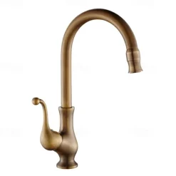 Kitchen Faucet,Antique Brass Single Handle One Hole Standard Spout Centerset Contemporary Rotatable Kitchen Taps with Cold and Hot Switch