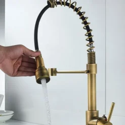 Kitchen Faucet,Brass Pull-out/Pull-down Rotatable Single Handle One Hole Multi-function Water Mode Brass Kitchen Taps with Soap Dispenser