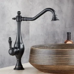 Kitchen Faucet,High Arc Single Handle One Hole Rotatable Standard Spout Retro Kitchen Taps(Antique Brass/ORB)