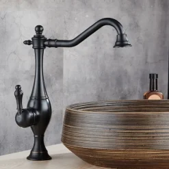 Kitchen Faucet,High Arc Single Handle One Hole Rotatable Standard Spout Retro Kitchen Taps(Antique Brass/ORB)