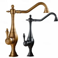 Kitchen Faucet,High Arc Single Handle One Hole Rotatable Standard Spout Retro Kitchen Taps(Antique Brass/ORB)