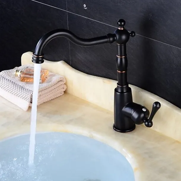 Kitchen Faucet,ORB Rotatable Retro Style Single Handle One Hole Standard Spout Centerset Contemporary Antique Kitchen Taps with Hot and Cold Switch