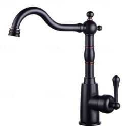 Kitchen Faucet,ORB Rotatable Retro Style Single Handle One Hole Standard Spout Centerset Contemporary Antique Kitchen Taps with Hot and Cold Switch
