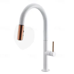 Kitchen Faucet,Rotatable Pull-out/Pull-down Brass High Arc Nickel Brushed/Painted Finishes Single Handle One Hole Kitchen Taps with Hot and Cold Switch