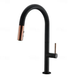 Kitchen Faucet,Rotatable Pull-out/Pull-down Brass High Arc Nickel Brushed/Painted Finishes Single Handle One Hole Kitchen Taps with Hot and Cold Switch