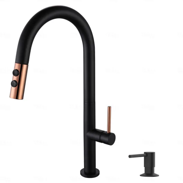 Kitchen Faucet,Rotatable Pull-out/Pull-down Brass High Arc Nickel Brushed/Painted Finishes Single Handle One Hole Kitchen Taps with Hot and Cold Switch