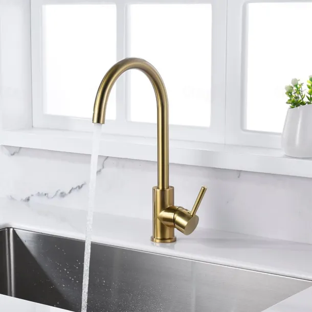 Kitchen Faucet,Single Handle Golden One Hole Rotatable Electroplated Centerset Contemporary Zinc Alloy Handle Kitchen Taps with Hot and Cold Water