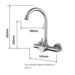 Kitchen Faucet,Stainless Steel Rotatable Wall Mounted Single Handle Two Holes Kitchen Taps with Hot and Cold Switch