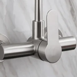 Kitchen Faucet,Stainless Steel Rotatable Wall Mounted Single Handle Two Holes Kitchen Taps with Hot and Cold Switch