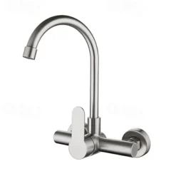 Kitchen Faucet,Stainless Steel Rotatable Wall Mounted Single Handle Two Holes Kitchen Taps with Hot and Cold Switch