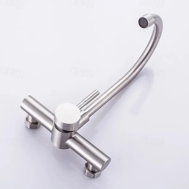 Kitchen Faucet,Stainless Steel Rotatable Wall Mounted Single Handle Two Holes Kitchen Taps with Hot and Cold Switch