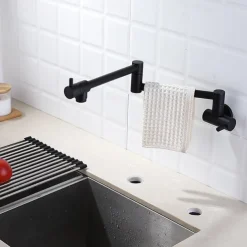 Kitchen Faucet,Wall Mounted Pot Filler Black Single Handle One Hole Multi-Ply Pot Filler Foldable Contemporary Kitchen Taps