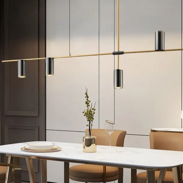 Kitchen Island Lights Contemporary Pendant Light Fixture 5 Heads Modern Industrial Linear Pendant Light for Living Room, Kitchen Island, Gold Finish and Black Shade, Bulb Included 110-240V