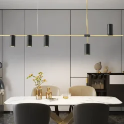 Kitchen Island Lights Contemporary Pendant Light Fixture 5 Heads Modern Industrial Linear Pendant Light for Living Room, Kitchen Island, Gold Finish and Black Shade, Bulb Included 110-240V