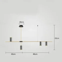 Kitchen Island Lights Contemporary Pendant Light Fixture 5 Heads Modern Industrial Linear Pendant Light for Living Room, Kitchen Island, Gold Finish and Black Shade, Bulb Included 110-240V