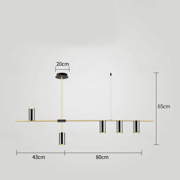 Kitchen Island Lights Contemporary Pendant Light Fixture 5 Heads Modern Industrial Linear Pendant Light for Living Room, Kitchen Island, Gold Finish and Black Shade, Bulb Included 110-240V