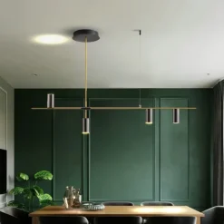 Kitchen Island Lights Contemporary Pendant Light Fixture 5 Heads Modern Industrial Linear Pendant Light for Living Room, Kitchen Island, Gold Finish and Black Shade, Bulb Included 110-240V