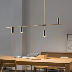 Kitchen Island Lights Contemporary Pendant Light Fixture 5 Heads Modern Industrial Linear Pendant Light for Living Room, Kitchen Island, Gold Finish and Black Shade, Bulb Included 110-240V