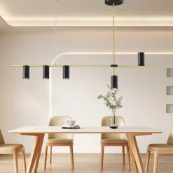 Kitchen Island Lights Contemporary Pendant Light Fixture 5 Heads Modern Industrial Linear Pendant Light for Living Room, Kitchen Island, Gold Finish and Black Shade, Bulb Included 110-240V