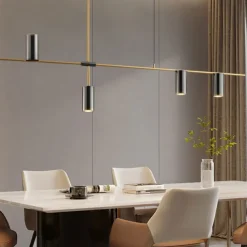 Kitchen Island Lights Contemporary Pendant Light Fixture 5 Heads Modern Industrial Linear Pendant Light for Living Room, Kitchen Island, Gold Finish and Black Shade, Bulb Included 110-240V
