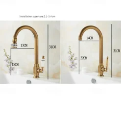 Kitchen Sink Faucet Retro Brass, 360 ° Swivel Single Handle Cold Taps One Hole Lever Ceramic Valve Tap Antique Vintage Bronze