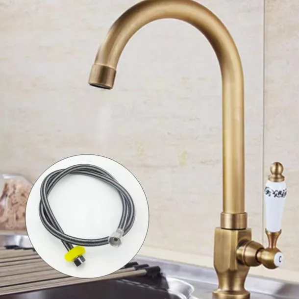 Kitchen Sink Faucet Retro Brass, 360 ° Swivel Single Handle Cold Taps One Hole Lever Ceramic Valve Tap Antique Vintage Bronze