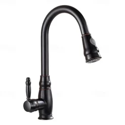 Kitchen Sink Mixer Faucet with Pull Out Sprayer, High Arc Brass Silver/Coffee Single Handle One Hole Oil-rubbed Bronze Pull Down Tall Kitchen Taps with Hot and Cold Water Hose