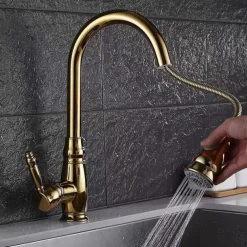 Kitchen Sink Mixer Faucet with Pull Out Sprayer, High Arc Brass Silver/Coffee Single Handle One Hole Oil-rubbed Bronze Pull Down Tall Kitchen Taps with Hot and Cold Water Hose