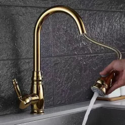 Kitchen Sink Mixer Faucet with Pull Out Sprayer, High Arc Brass Silver/Coffee Single Handle One Hole Oil-rubbed Bronze Pull Down Tall Kitchen Taps with Hot and Cold Water Hose