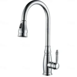 Kitchen Sink Mixer Faucet with Pull Out Sprayer, High Arc Brass Silver/Coffee Single Handle One Hole Oil-rubbed Bronze Pull Down Tall Kitchen Taps with Hot and Cold Water Hose